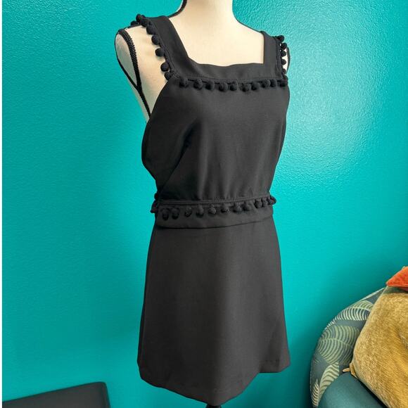 Zara Woman Black Pom Pom Trim Pinafore Apron Dress Women's Medium NWT - Picture 3 of 10